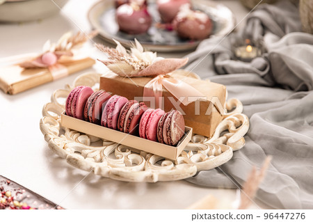Box with tasty macarons Box with tasty macarons 96447276