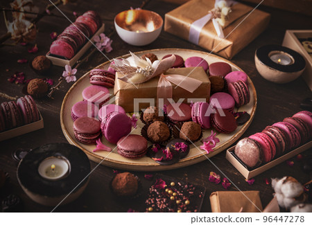 Still life of delicious pink macarons Still life of delicious pink macarons 96447278