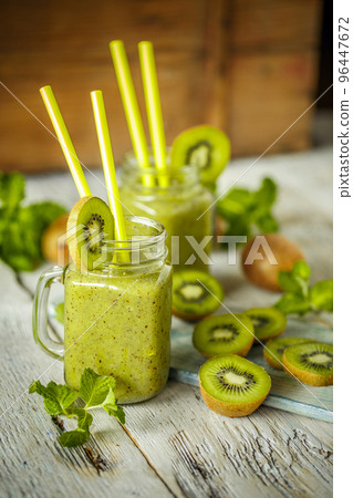 Fresh homemade kiwi smoothies Fresh homemade kiwi smoothies 96447672
