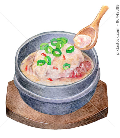 Korean cuisine watercolor illustration ginseng hot water 96448389