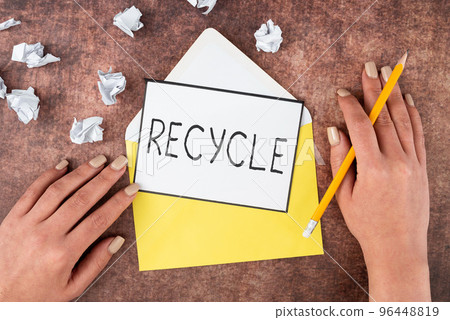 Inspiration showing sign Recycle. Concept meaning process of converting waste materials into new materials and objects 96448819