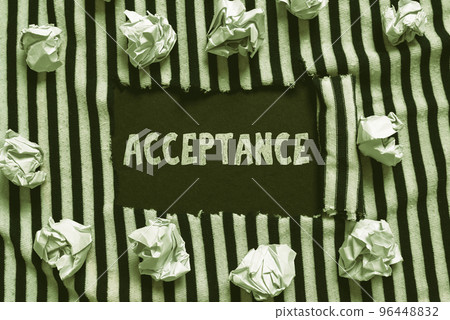 Conceptual display Acceptance. Word Written on when you agree to take something officially or act of taking it 96448832