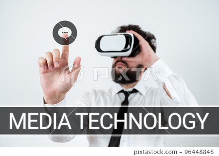 Text showing inspiration Media Technology. Business showcase process of human origin that used to convey media Text showing inspiration Media Technology. Business showcase process of human origin that used to convey media 96448848