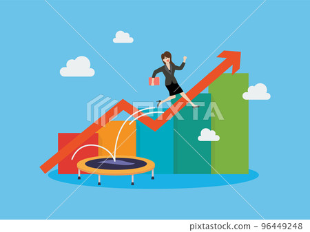 Business woman bounce on trampoline business concept 96449248