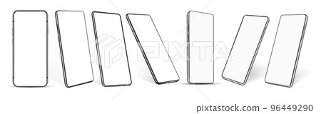 Realistic collection of 3D smartphone mockups with blank white screens 96449290