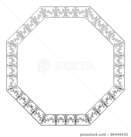 圖庫插圖: 復古，古董，復古銀色金屬框架。裝飾性直紋裝飾品 96449430