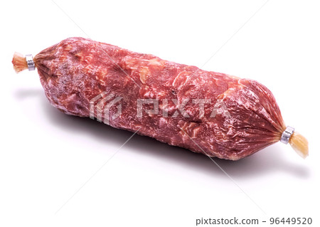 Smoked dry Salami sausage isolated on white background Smoked dry Salami sausage isolated on white background 96449520