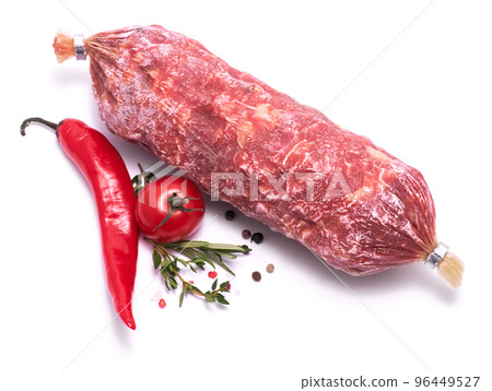 Smoked dry Salami sausage isolated on white background 96449527