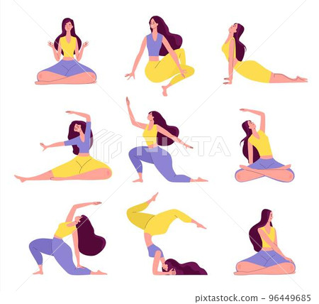 Yogi women doing Yoga exercises. People in different poses Set 96449685