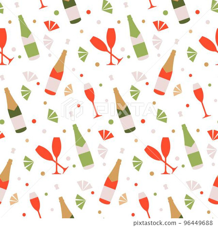 Holiday festive seamless pattern of wine bottles and Champagne flute Holiday festive seamless pattern of wine bottles and Champagne flute 96449688