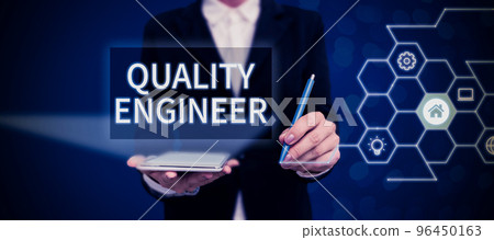 Conceptual display Quality Engineer. Business concept ensure the overall quality of a manufactured product Conceptual display Quality Engineer. Business concept ensure the overall quality of a manufactured product 96450163