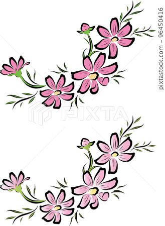 Hand-drawn cosmos flower decoration illustration material set Hand-drawn cosmos flower decoration illustration material set 96450416