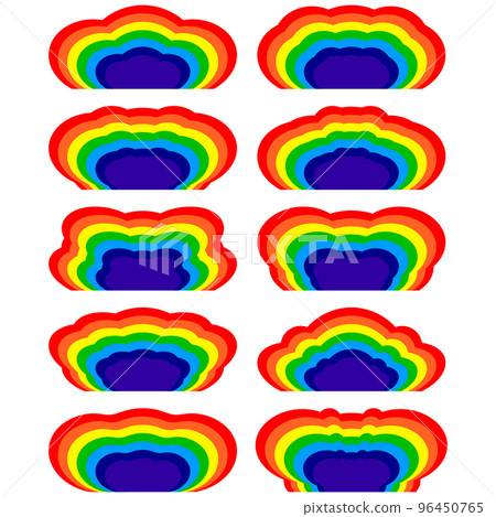 Bright colored clouds with a rainbow pattern and background inside. Template for printing on soft and wooden kids toys, puzzles, Montessori busy board elements and other ideas. Vector drawing. 96450765