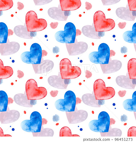 Valentine's day. Seamless pattern on a white background and watercolor hearts, spots and dots hand-drawn in watercolor. Suitable for printing on fabric, wallpaper, postcards and scrapbooking Valentine's day. Seamless pattern on a white background and watercolor hearts, spots and dots hand-drawn in watercolor. Suitable for printing on fabric, wallpaper, postcards and scrapbooking 96451273
