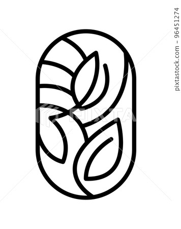 Vector Tea tree Leaves for Cafe or Farm Product Label Eco Logo Organic plant design. Round emblem linear style. Vintage abstract icon for natural products design cosmetics, ecological concepts, health 96451274