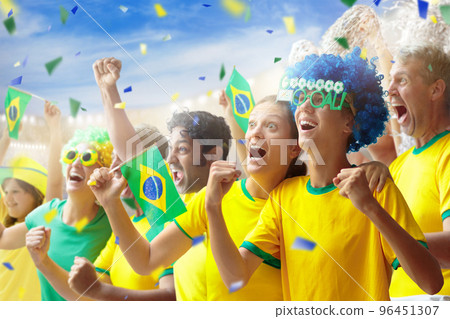 Brazil football team supporter on stadium. 96451307