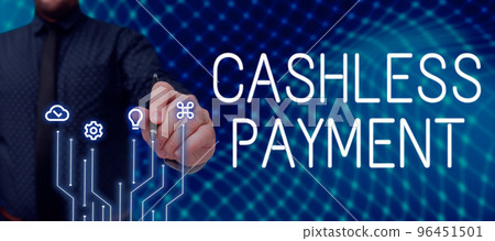 Conceptual caption Cashless Payment. Business showcase transaction will be through electronic media or credit card 96451501