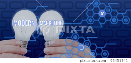 Text sign showing Modern Marketing. Business overview methodology that connects brands with real customer 96451541