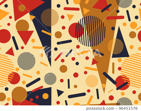 Geometric seamless pattern in 80s memphis style. Colorful background with geometric shapes. Design for promotional products, wrapping paper, brochures and printing. Vector illustration 96451576