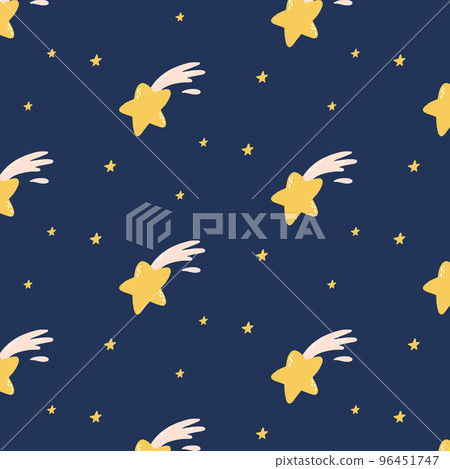 Childrens pattern with stars. Simple seamless night sky pattern. Vector illustration. Space pattern. Childrens pattern with stars. Simple seamless night sky pattern. Vector illustration. Space pattern. 96451747