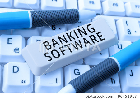Text caption presenting Banking Software. Business idea typically refers to core banking software and interfaces 96451918