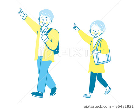 一對用食指引導的老年夫婦的矢量圖解材料 96451921