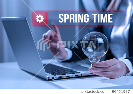 Writing displaying text Spring Time. Conceptual photo temperate season of the year identified by a revival of plants 96451927