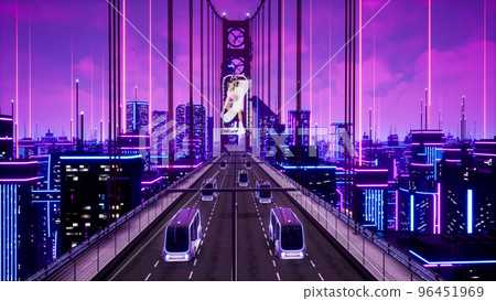 Transport bus traveling to metaverse city, 3d render Transport bus traveling to metaverse city, 3d render 96451969