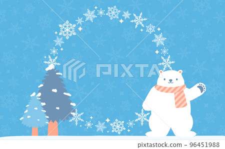 帶有圓形雪花、白熊和樹木的冬季活動框架_淡藍色_無文本 96451988