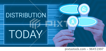 Hand writing sign Distribution. Concept meaning the behavior of several recipients sending something out Hand writing sign Distribution. Concept meaning the behavior of several recipients sending something out 96451997
