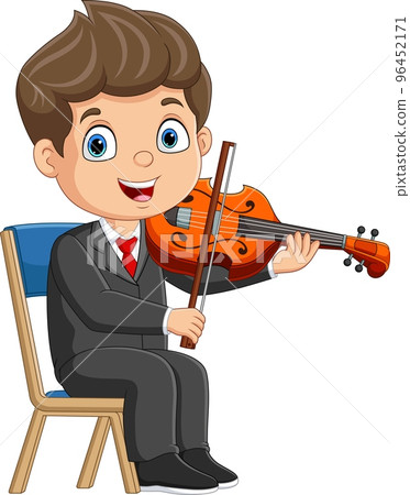 Cartoon little boy playing a violin 96452171