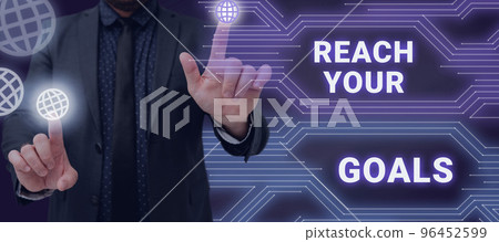 Writing displaying text Reach Your Goals. Business showcase Business and success, Focus with determination to build your future Writing displaying text Reach Your Goals. Business showcase Business and success, Focus with determination to build your future 96452599