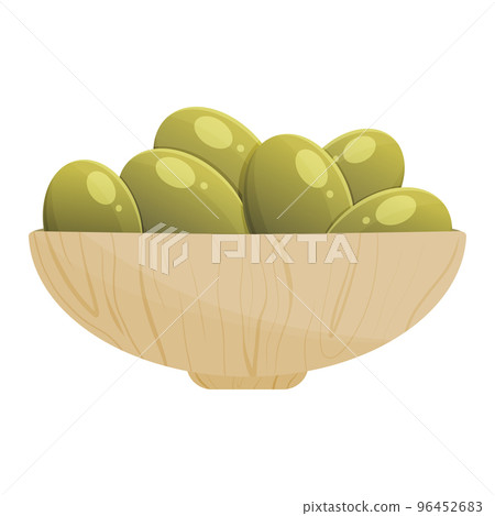 Green olives in bowl. Vector isolated illustration Green olives in bowl. Vector isolated illustration 96452683