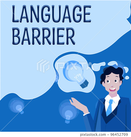 Hand writing sign Language Barrier. Business approach difficulties in communication Speaking different language 96452709