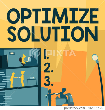 Handwriting text Optimize Solution. Business showcase process of finding the greatest value of the solution 96452736