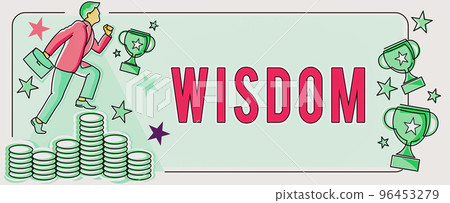 Conceptual display Wisdom. Concept meaning body of knowledge and principles that develops within specific period 96453279