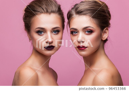 beautiful young two girl with bare shoulders posing 96453366