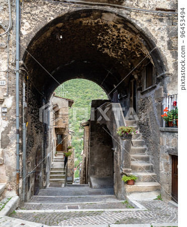 Walk in old streets of Scanno town in Italy Walk in old streets of Scanno town in Italy 96453494