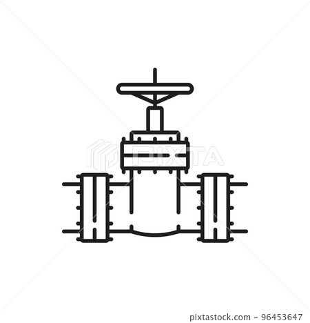 Valve handwheel isolated pipe shutter gas and oil industry icon. Vector plumbing hand wheel, stoplock on faucet rotating stainless steel object on water hydrant. Gas or oil pipeline shutter 96453647