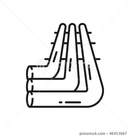 Pipe fitting icon isolated water, gas, oil pipeline isolated outline icon. Vector plumbing work, sewage or drainage service, curve tangled pipes, gas oil industry sign. Refinery fuel, metal pipe Pipe fitting icon isolated water, gas, oil pipeline isolated outline icon. Vector plumbing work, sewage or drainage service, curve tangled pipes, gas oil industry sign. Refinery fuel, metal pipe 96453667