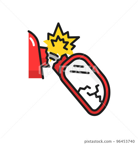 Broken side view mirror isolated color line icon. Damaged vehicle exterior, collision with another car. Cracked vehicle wing mirror Broken side view mirror isolated color line icon. Damaged vehicle exterior, collision with another car. Cracked vehicle wing mirror 96453740
