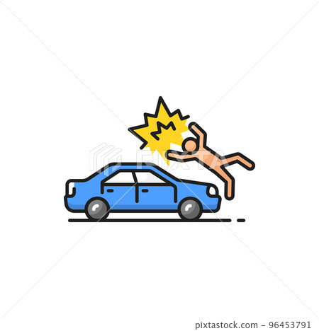 Car hit pedestrian on road isolated line accident with automobile and person. Health Insurance, vector safety on road. Drunk driver victim Car hit pedestrian on road isolated line accident with automobile and person. Health Insurance, vector safety on road. Drunk driver victim 96453791