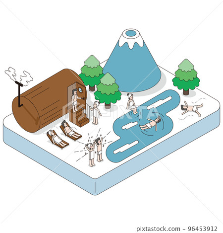 一個男人和一個女人在大自然中享受桑拿的等距插圖 96453912