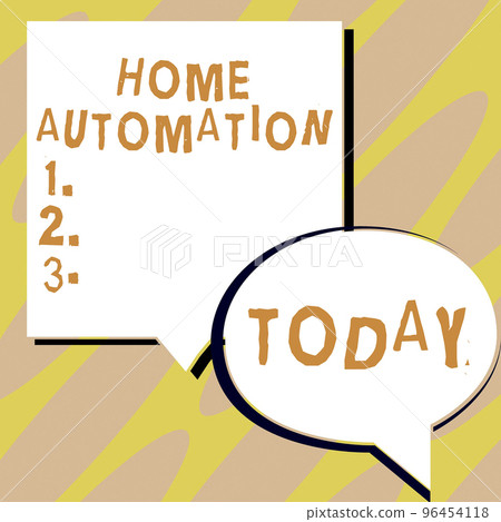 Hand writing sign Home Automation. Business concept monitoring the electrical activity of the house using technology 96454118