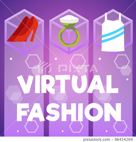 Metaverse virtual fashion banner or poster template flat vector illustration. Metaverse virtual fashion banner or poster template flat vector illustration. 96454269