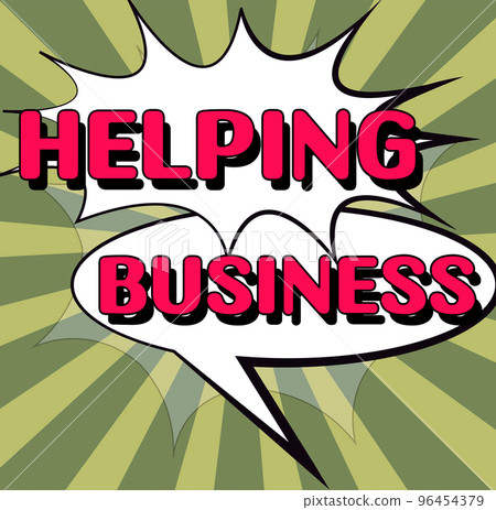 Hand writing sign Helping Business. Word Written on improving some measure of an enterprise s is success 96454379