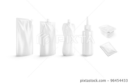 Blank white sauce pack mockup, different types, side view Blank white sauce pack mockup, different types, side view 96454433