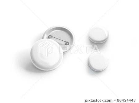 Blank white round badge mockup, different views 96454443