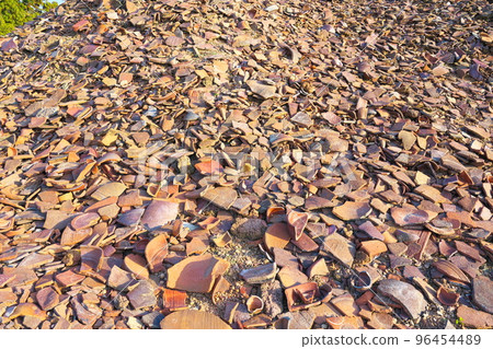 Bizen ware village, one of the six ancient kilns of Japan Historic site Bizen pottery kiln site Bizen ware pottery fragments scattered at the site of the Ibe Minami Grand kiln 1 Bizen City, Okayama Prefecture 96454489