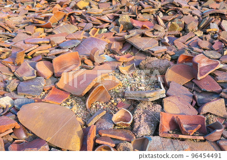 Bizen ware village, one of the six ancient kilns of Japan Historic site Bizen pottery kiln ruins Bizen ware pottery fragments scattered around the Ibe south kiln ruins 3 Bizen city, Okayama prefecture 96454491